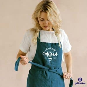 Tablier coton lavé - Le Grand Méjean Loup- Idée cadeau Côte Bleue